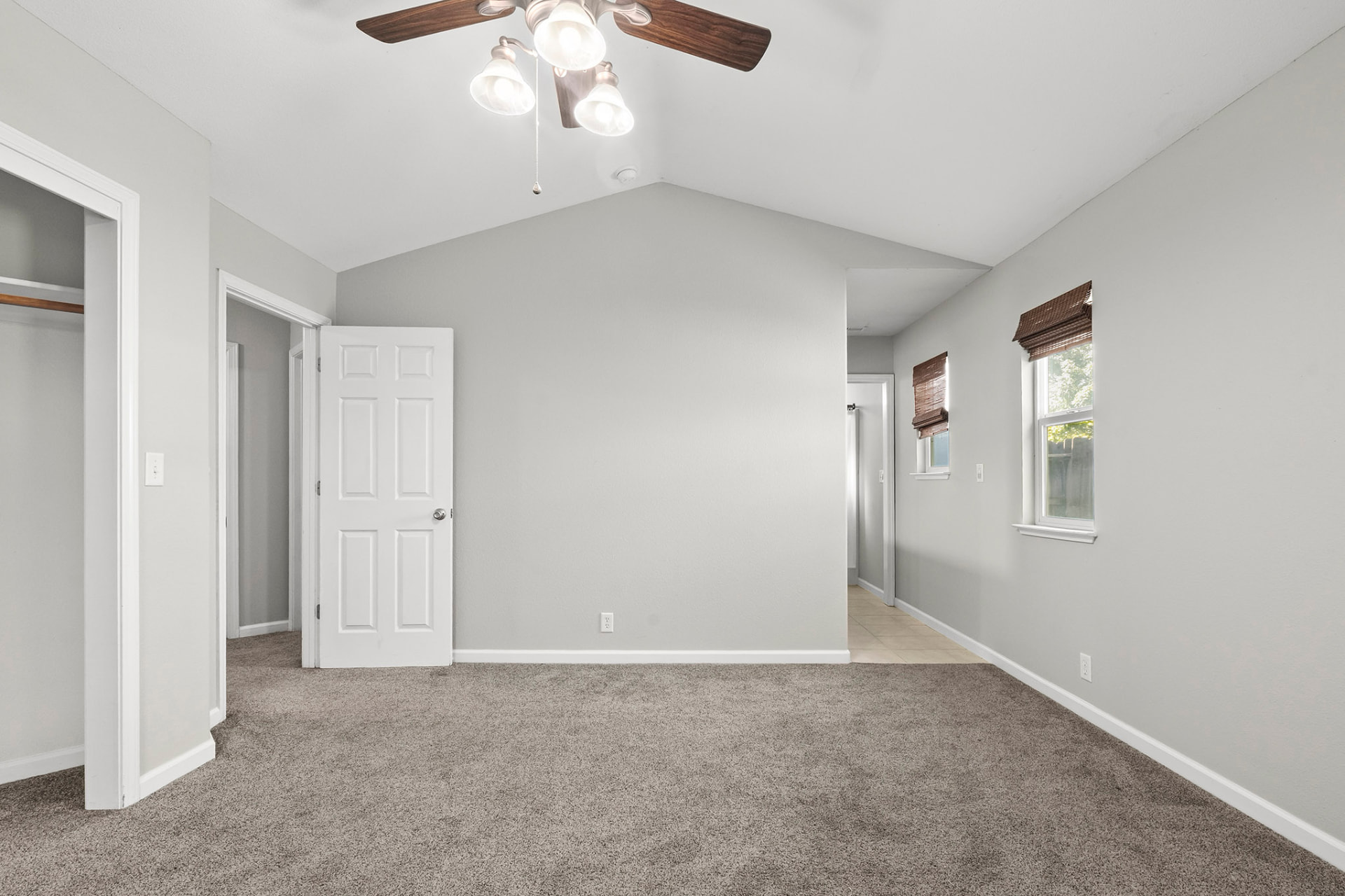 Primary bedroom looking toward the closet and ensuite