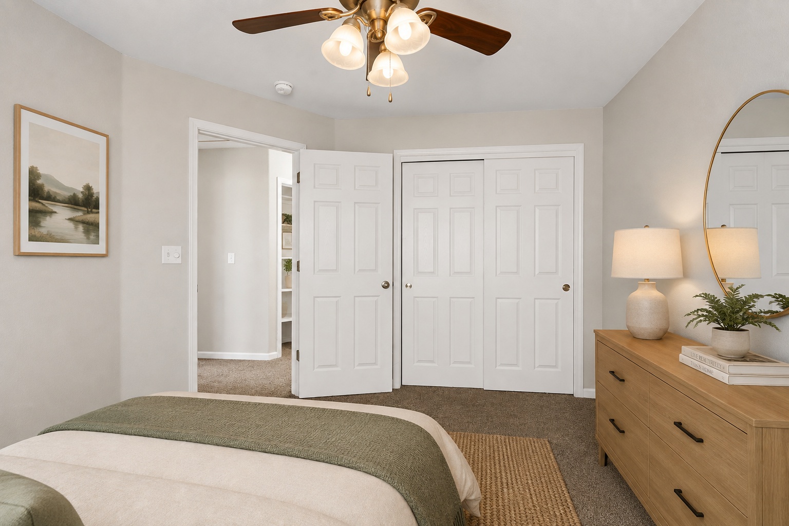 Bedroom shown with digitally added furniture