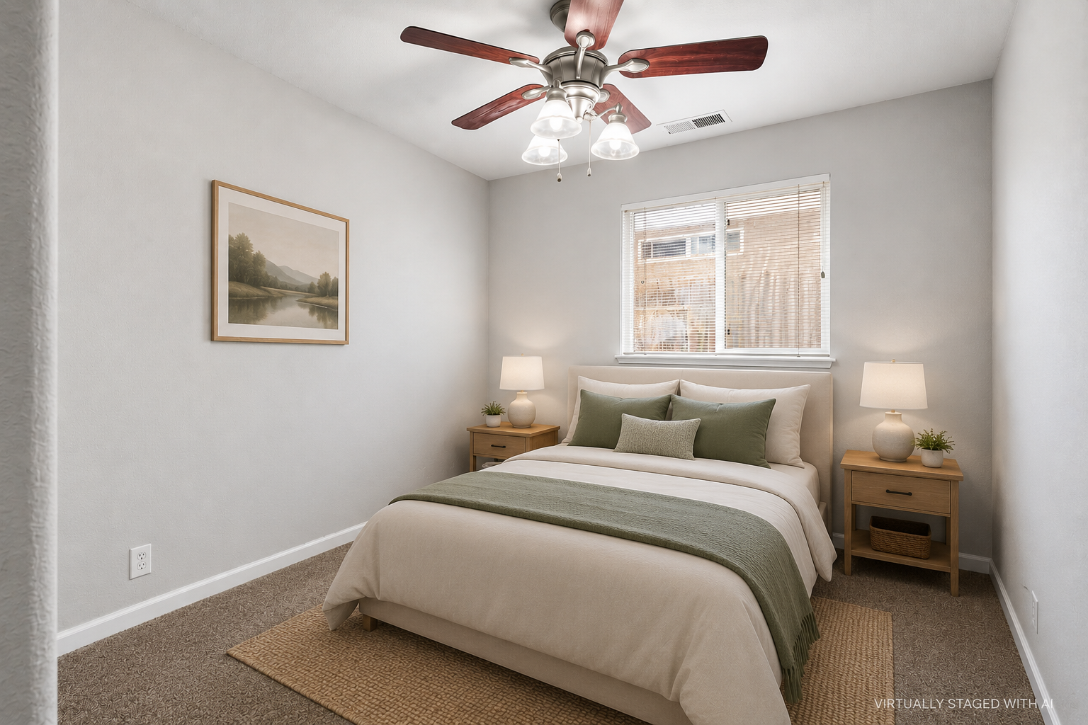 Bedroom shown with digitally added furniture