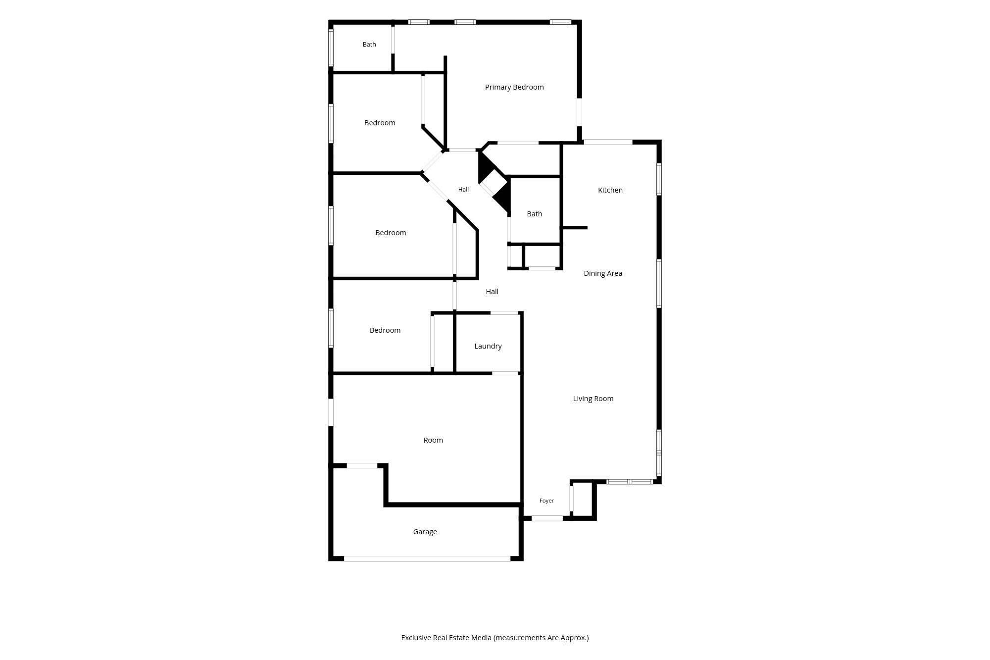Clean floor plan layout of 2811 Vistamont Way, Chico, CA 95973 — 4 bedrooms, 2 bathrooms