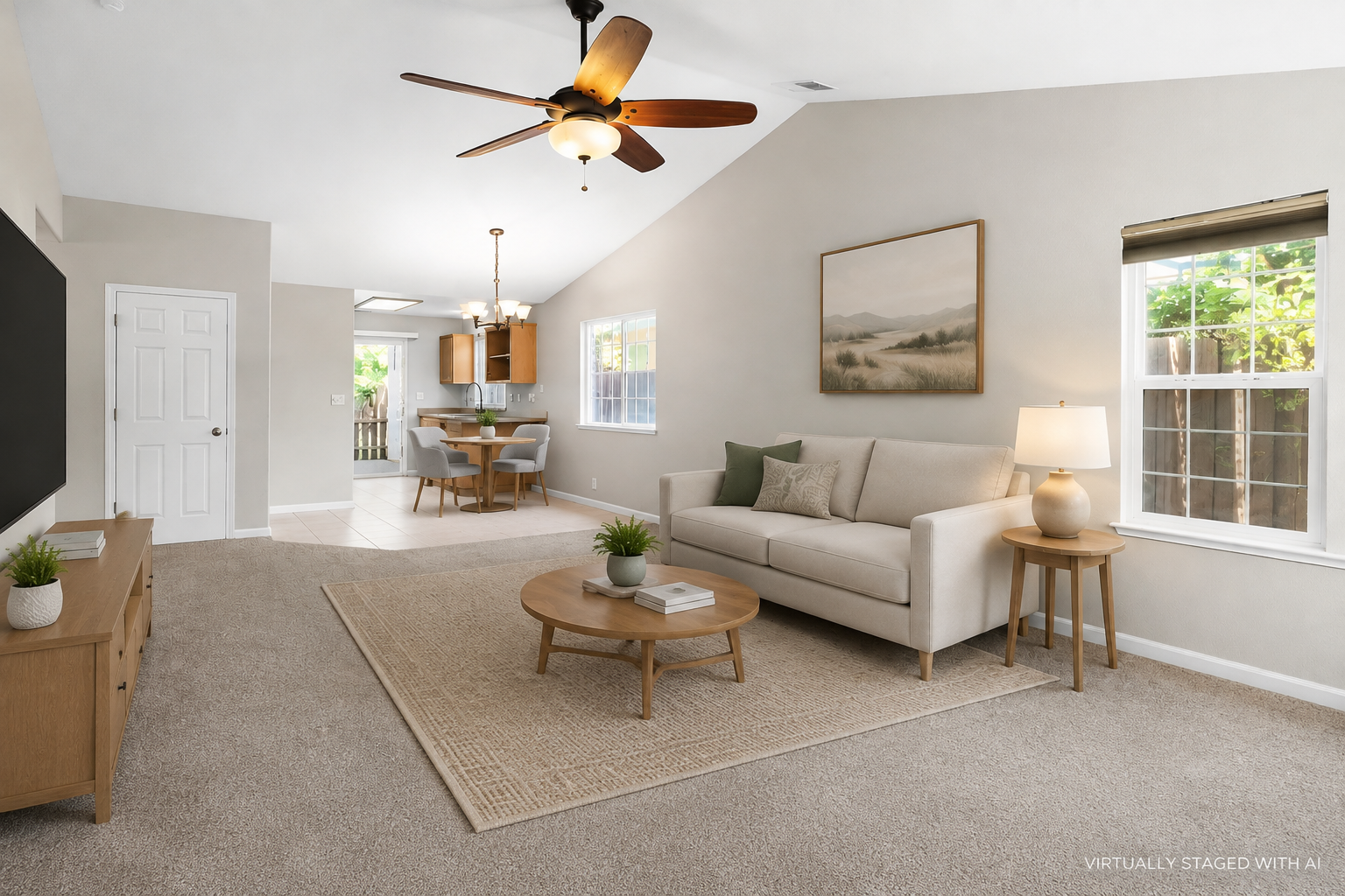 Living room shown with digitally added furniture